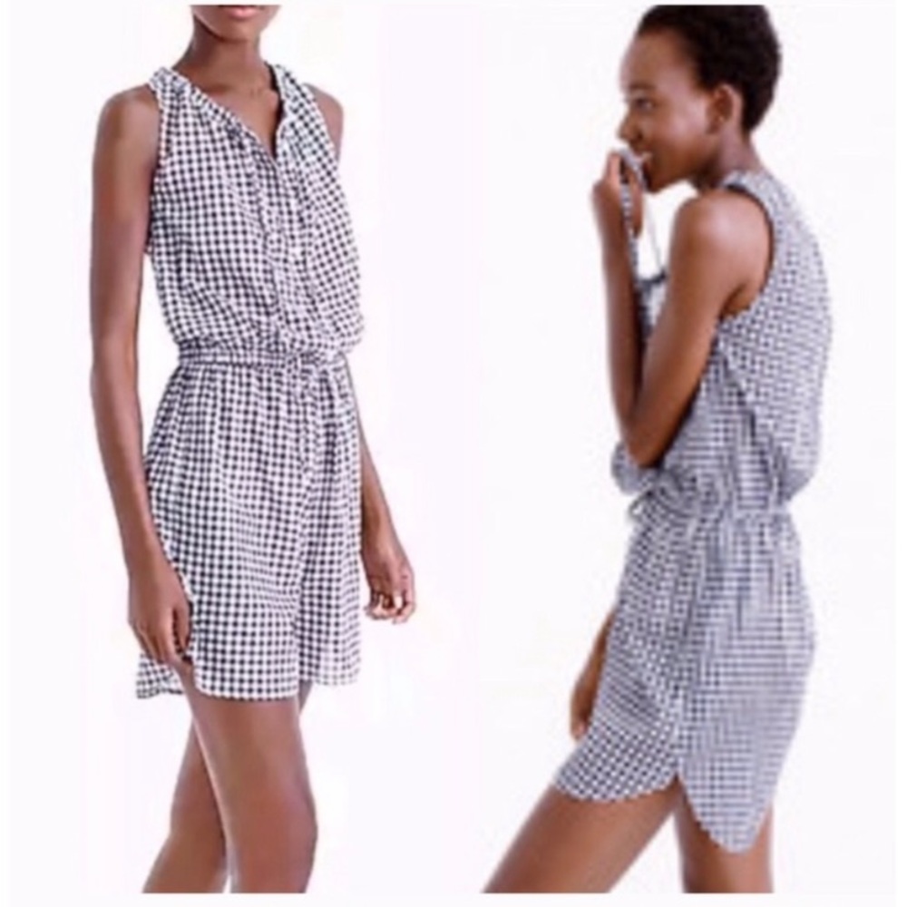 J Crew Factory Gingham Romper Navy White